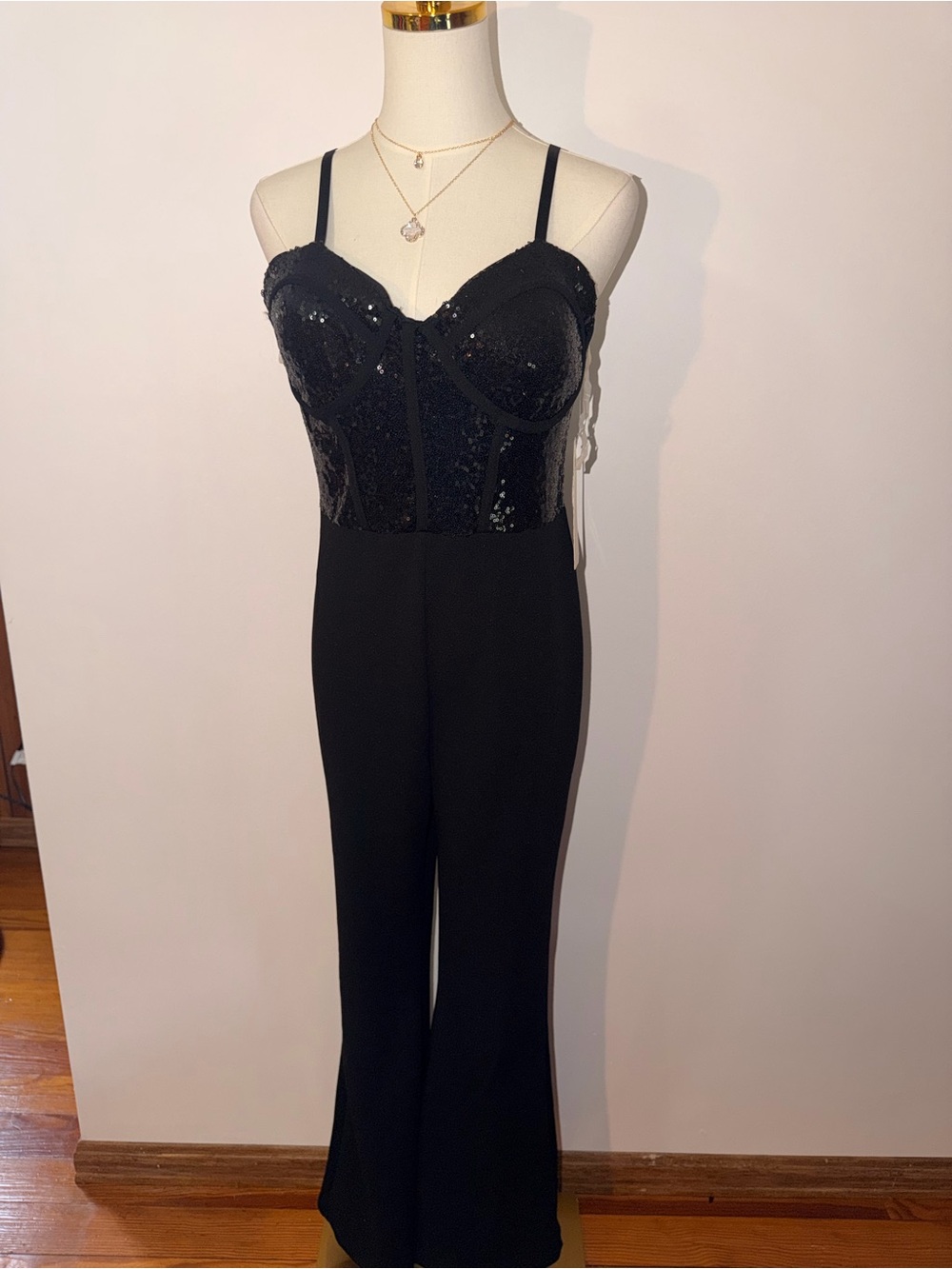 Elegant Black Sequin Bustier Jumpsuit